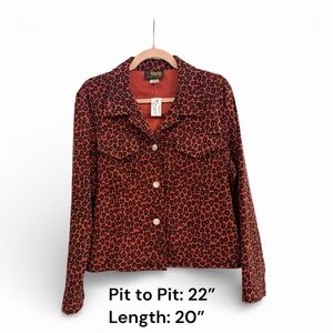 Vintage 80s Leopard Print Cropped Jacket Red Black Boxy Fit Made in USA L